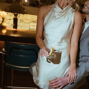 Elegant White Satin Halter Dress